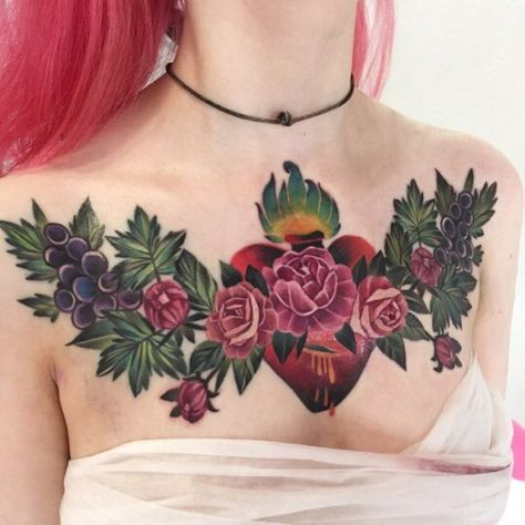 Heart Chest Tattoo Female, Heart Chest Tattoo, Chest Tattoo Female, Tattoo Female, Piercings For Girls, Chest Tattoos For Women, Chest Piece Tattoos, Hot Tattoos, Skin Art