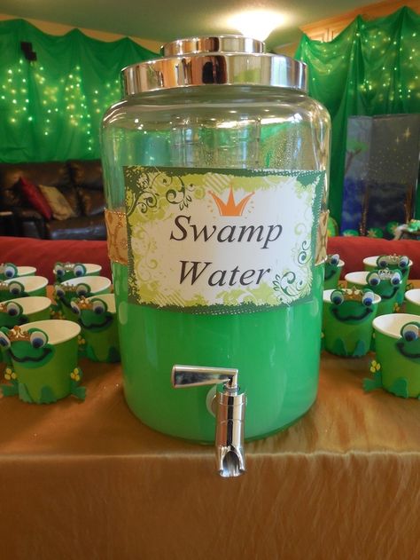 Princess and the Frog Birthday Party via Kara's Party Ideas .com I KarasPartyIdeas.com #PrincessAndTheFrog #PrincessParty #DisneyPrincessParty #PartyIdeas #PartyDecor (6) Princess And The Frog Birthday, Frog Party Ideas, Princess Tiana Party, Princess Tiana Birthday Party, Tiana Birthday Party, Frog Baby Showers, Frog Birthday Party, Swamp Water, Frog Birthday