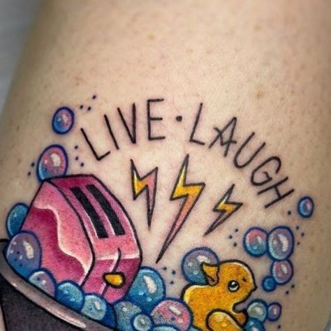 Toaster Tattoo Design, Live Laugh Toaster Tattoo, Live Laugh Toaster, Toilet Paper Tattoo, Toaster Tattoo, Bath Tattoo, Ella Mobbs, Friends Tattoo Ideas, Tattoo Memes