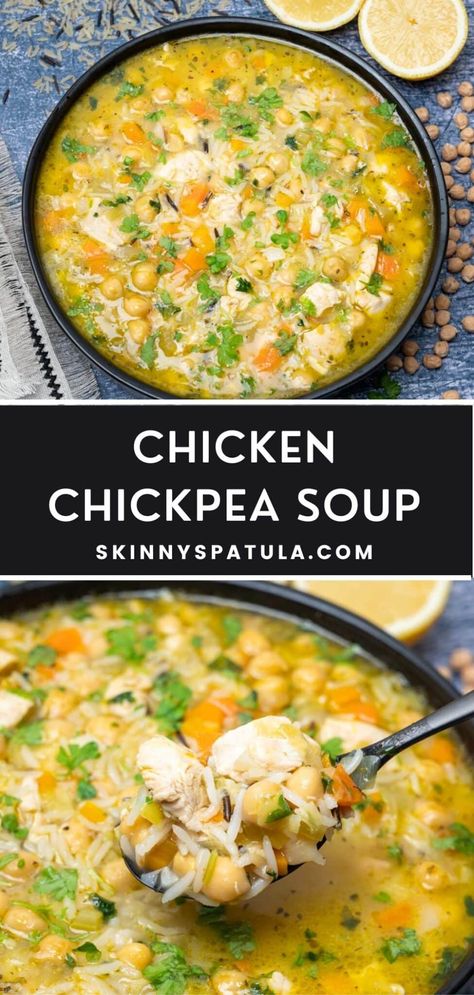 Chicken Chickpea Soup Protein Heavy Soups, Soup Recipes With Chickpeas, Chicken Garbanzo Soup, Chicken Chickpea Soup Recipes, Chickpea Tortilla Soup, Chicken Chickpea Soup, Chicken Chickpea Recipes, Chic Pea Soup, Healthy Soup Recipes Chicken