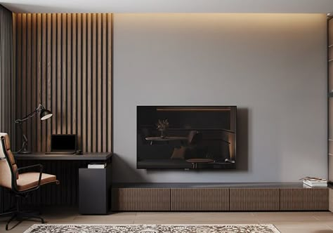 Modern Tv Room Design, Design Tv Wall, Living Room Office Combo, Tv Wall Units, Room Design Inspiration, Modern Tv Room, Modern Apartment Living Room, Tv Unit Decor, Modern Tv Wall Units