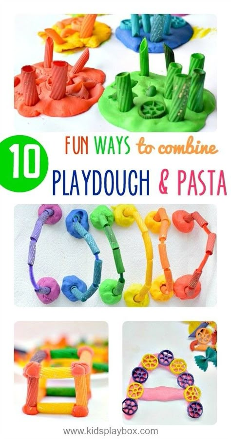 10 fun and creative ways to use playdough and pasta together! These hands-on activities would be perfect for toddlers and preschoolers on a rainy spring day or a long summer day to work on their sensory skills! #motorskilsforkids #activitiesfortoddlers #teachkidswithplaydough #playdoughactivities Playdoh Ideas, Playdough Ideas, Dough Ideas, Pasta Art, Playdough Activities, Toddler Play, Play Ideas, Toddler Fun, Fine Motor Activities