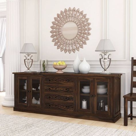 Long Sideboard Buffet, Dining Room Sideboard Organization, Buffet Cabinet With Drawers, Kitchen Credenza Decor, Buffett And Sideboards, Extra Long Buffet Cabinet, Buffet Lamps Entryway, Buffet Cabinet Decor Dining Rooms, Modern Sideboard Buffet In Dining Room