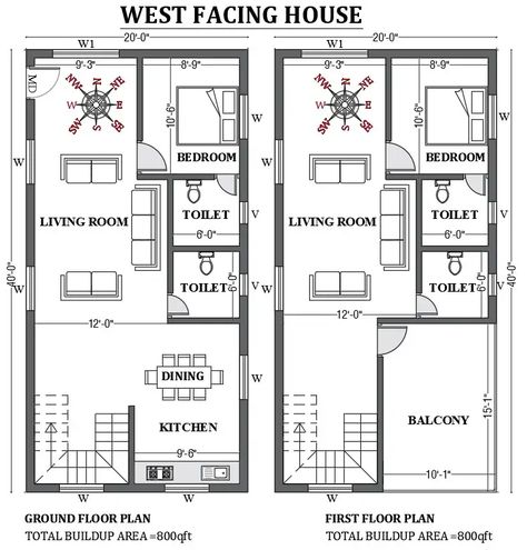 West Facing House Plans Vastu 2bhk, 20x40 House Plans West Facing, West Facing House Plans Vastu, West Facing House Plan, 2d Autocad Drawing, House Vastu, Perfect House Plan, West Facing House, 20x40 House Plans