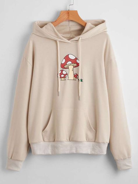 Mushroom Outfit, Mushroom Graphic, Stylish Hoodies, The Mushroom, Really Cute Outfits, Kawaii Clothes, Drawstring Hoodie, Print Pullover, Dream Clothes