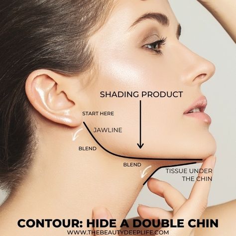 Learn secret makeup tips to hide a double chin and create a more sculpted look with contouring. Check out this and other makeup contouring tricks for beginners and up! #makeuptips #makeup #contouryourface #contourmakeup #contouringtricks Double Chin Contour Makeup, Hide A Double Chin, Chin Contouring, Beginners Eyeliner, Contour Tricks, How To Contour Your Face, Contouring For Beginners, Makeup Contouring, Face Contouring Makeup