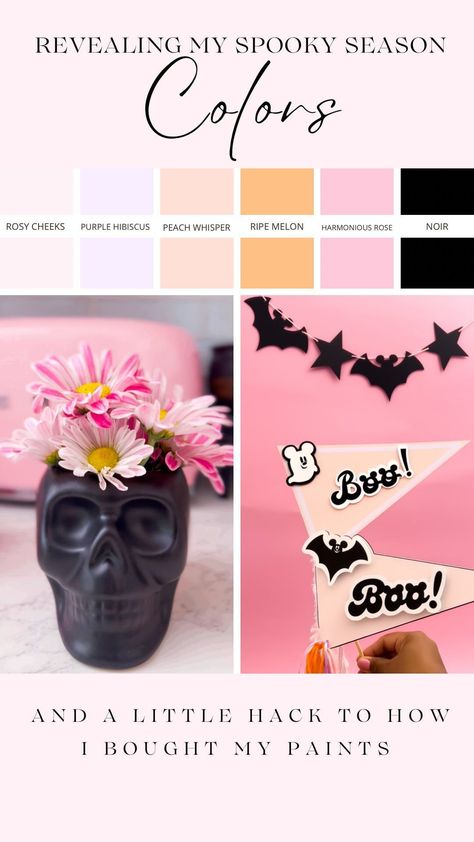 Sharing my Spooky season color palette and my craft paint secret! 🎨🎃👻💕 I started doing this last year and I absolutely love it! I don’t… | Instagram Halloween Cookie Color Palette, Black And Pastels Color Palettes, Pink Halloween Color Palette, Pastel Halloween Color Palette, Halloween Colour Palette, Spooky Color Palette, October Color Palette, 2024 Palette, Halloween Color Scheme