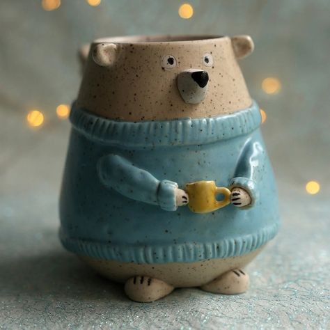 ceramics,mugs,bear,etsy Ceramic Mugs With Animals Inside, Animal Mugs Ceramic, Pottery Bear, Bear Clay, Bear Mugs, Animal Pottery, Ceramics Mugs, Ceramic Bear, Bear Ceramic