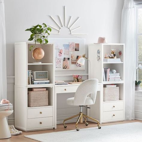 Teen Desks | Storage Desks & More | Pottery Barn Teen Teen Desk, Storage Cubbies, Girl Apartment, Girl Desk, Classic Desk, Swivel Chair Desk, Study Furniture, Bookshelf Desk