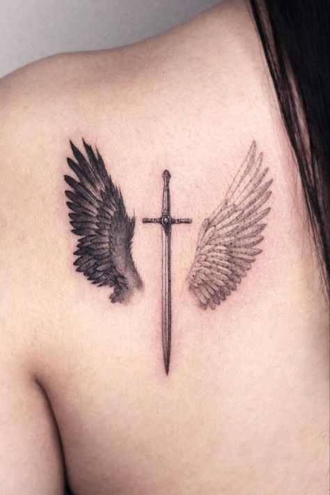 Angel Wings On Fire Tattoo, Angel Protection Tattoo, Angle Wing Tattoos, 666 Tattoo, Angle Tattoo, Alas Tattoo, Protection Tattoo, Masculine Tattoos, Wing Tattoo Designs