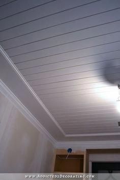 Basement Ceiling Options, Kitchen Ceiling Design, Wood Plank Ceiling, Ceiling Options, Peel And Stick Wood, Plank Ceiling, Small Basements, Basement Ceiling, Basement Walls