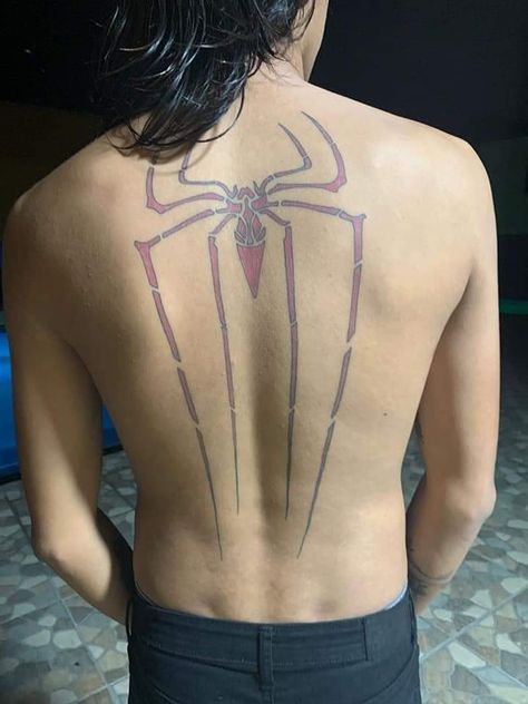 Spider Man Back Tattoo, Spiderman Back Tattoo, Spiderman Chest Tattoo, Spiderman Back, Spiderman Tattoo, Back Tattoos For Guys, Spider Tattoo, Spine Tattoo, Hand Tattoos For Guys