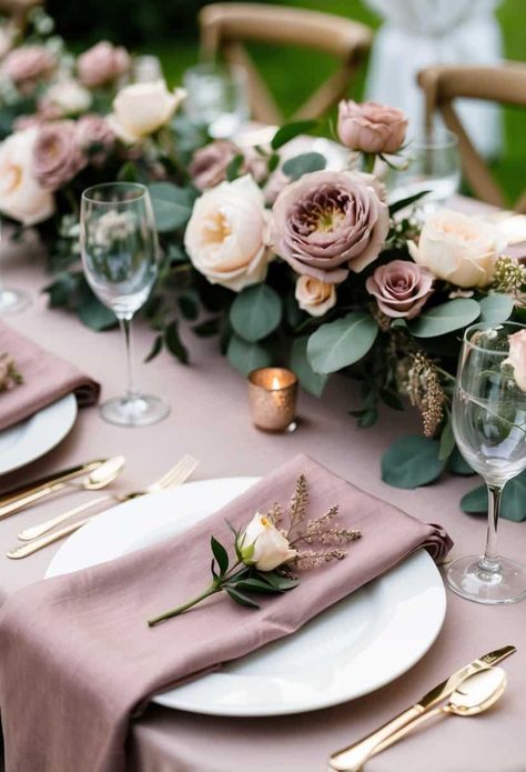 15 Dusty Rose Wedding Table Decoration Ideas for a Romantic Celebration - OMG Hitched! Dusty Rose Wedding Table, Dusty Rose Wedding Bouquet, Mauve Wedding, Table Decoration Ideas, Wedding Table Decoration, Dusty Rose Wedding, Rose Wedding, Table Decoration, Dusty Rose