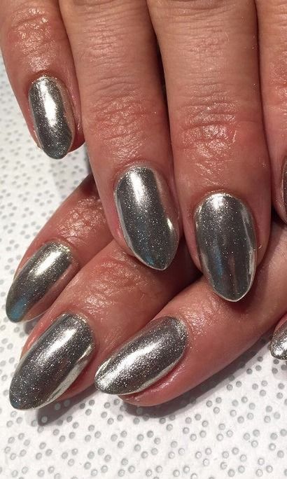 Nails Silver, Nails Homecoming, Homecoming Nails Acrylic, Metallic Nails, Nails Simple, Sparkly Nails, Homecoming Nails, Silver Nails, Dream Nails