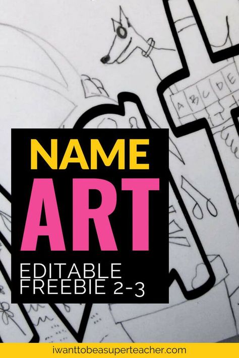 Use these FREE editable name art pages for an easy back to school art project. This simple name art project can also serve as a team building activity and yearlong bulletin board solution! A fun classroom tested first week activity for 2nd and 3rd grade teachers. Pair it with the book The Name Jar or The Big Orange Splot for reading + art fun! Head over to get the free editable name art pages sent right to your email! #backtoschool #secondgrade #thirdgrade #free #freebie #artprojectsforkids Elementary Name Art Project, Name Art First Grade, Grade 2 Name Art, Back To School Art Grade 1, Back To School Night Art Projects, Beginning Of Year Art Projects For Kids, 3rd Grade Art Projects Easy, First Day Of School Art Activities, First Week Of School Art Projects