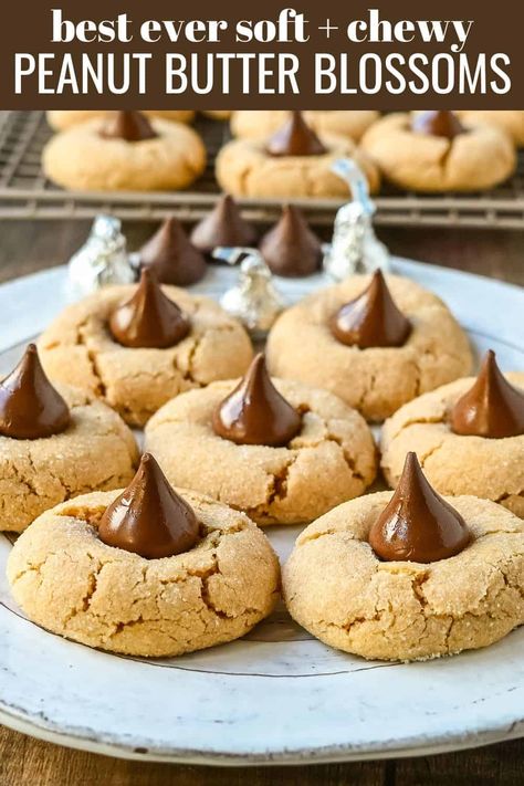 Peanut Butter Blossoms Peanut Blossom Cookies, Kiss Cookie Recipe, Peanut Butter Blossoms Recipe, Peanut Butter Kiss, Peanut Butter Blossom, Peanut Butter Kiss Cookies, Slow Roasted Italian, Peanut Blossoms, Butter Blossoms