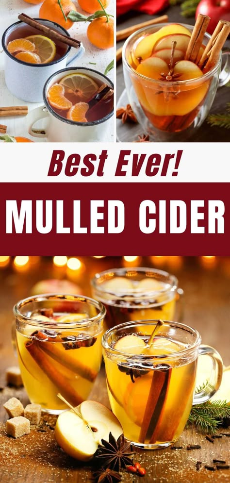 Mulled cider recipe image with 3 progress photos of making mulled cider. How To Make Mulled Cider, Thanksgiving Mulled Cider, Easy Mulled Cider, Mulled Cider Recipe Crockpot, Hot Mulled Cider Recipe, Mulled Cider Recipe, Vegan Comfort Food Recipes, Fall Slow Cooker, Fall Slow Cooker Recipes