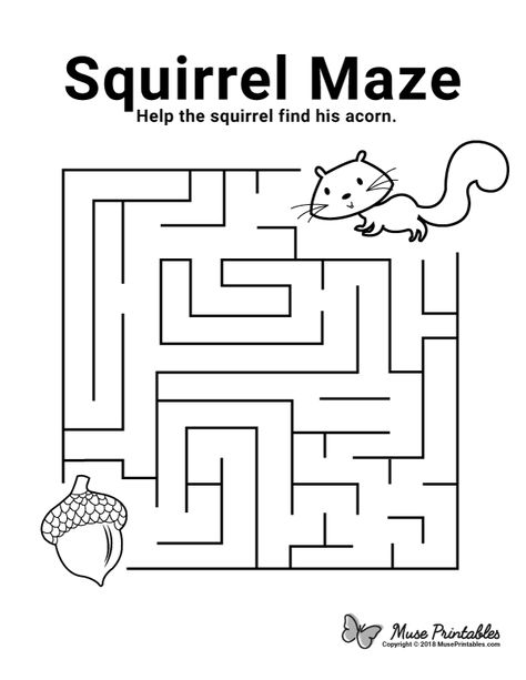 Free printable squirrel maze. Download it at https://museprintables.com/download/maze/squirrel/ Preschool Activities Printable Free, Maze Games For Kids, Mazes For Kids Printable, Maze Activity, Thanksgiving Games For Kids, Maze Worksheet, Printable Mazes, Free Games For Kids, Preschool Tracing