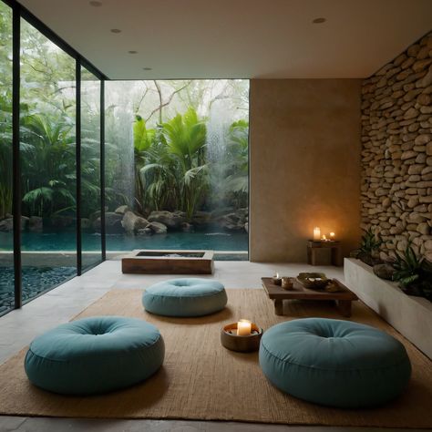 ⚠️LINK IN BIO⚠️ A tranquil Zen-inspired meditation room with floor cushions, natural materials, and a calming water feature for a peaceful retreat. #MeditationRoom #Zen #Tranquil #NaturalMaterials #waterfeature Meditation Room Inspiration, Home Meditation Space, Empty Templates, Meditation Room Design, Zen Room Decor, Wellness Meditation, Relaxing Room, Zen Artwork, Japan Country