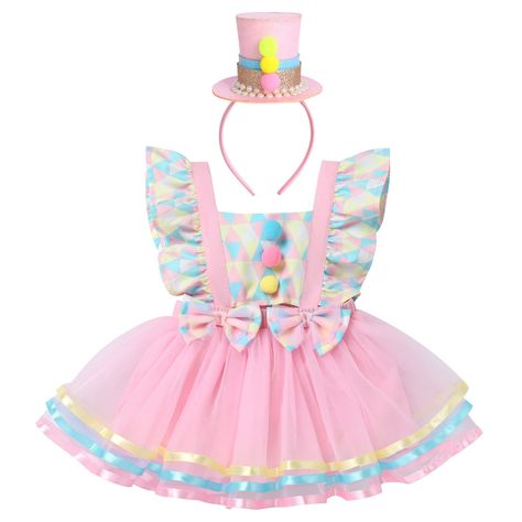 PRICES MAY VARY. 💗💗 KIDS BABY GIRLS CARNIVAL CIRCUS COSTUME: Circus costume for girls, Circus costume for kids. Toddler kids baby girls Carnival circus costume fancy dress up Halloween cosplay outfits, 2PCS set with Circus Tutu Dress + Circus Hat Headwear. Toddler little circus clown girl costume, flutter ruffle backless romper tutu dress with headband for baby girls, puff cap sleeves circus birthday tutu dress with headband for kids toddler. Funny fancy pink circus clown dress up outfits for Girl Clown Costume, Circus Birthday Cake, Girls First Birthday Cake, Circus Birthday Party Theme, Newborn Dress, Circus Outfits, Christmas Newborn, Carnival Dress, Carnival Circus