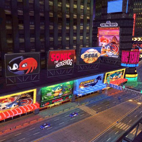 Scenery: 90′s Boulevard in Sonic Riders: Zero Gravity. [@Sonic_Hedgeblog] [Patreon] N64 Aesthetic, Sonic Riders Zero Gravity, Sonic Riders, 90s Video Games, Aesthetic 2000s, Sega Dreamcast, Sega Games, Pix Art, Retro Graphics