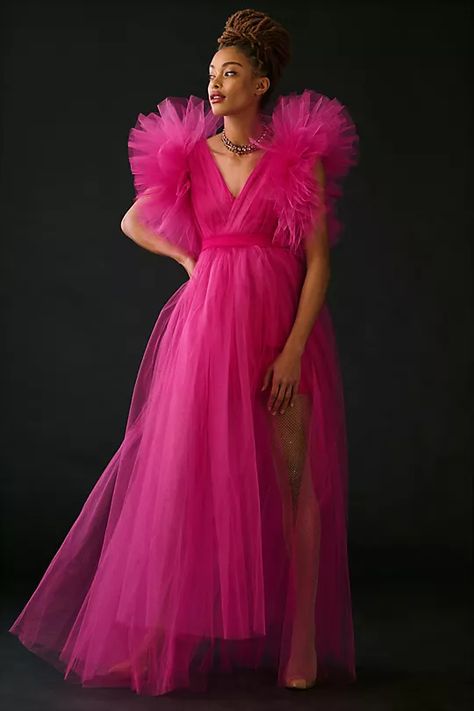 Gown With Corset, Satin Outfits, Net Skirt, Formal Fashion, Tulle Bows, Pink Fits, Long Evening Gowns, Pink Gowns, Tulle Prom Dress