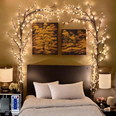 PRICES MAY VARY. 【Enchanted bedroom decor】The lighted vine is carefully designed handicraft, black bark texture wrapped more classic and realistic. Artificial but exquisite. Can enhance the atmosphere and ambiance in any room or setting,lights for bedroom aesthetic 【Lighted willow vine with smart plug and remote】Use the Remote aim at transformer :1. You can turn on/off the light remotely to the vine lights (you aren't unplugging it and plugging it); 2. Practical four light modes (fast flashing, Cozy Fall Room Decor, Fall Room Ideas, Cozy Fall Room, Artificial Tree Branches, Fall Room, Fall Room Decor, Fairy Lights Bedroom, Artificial Tree, Garden Cottage