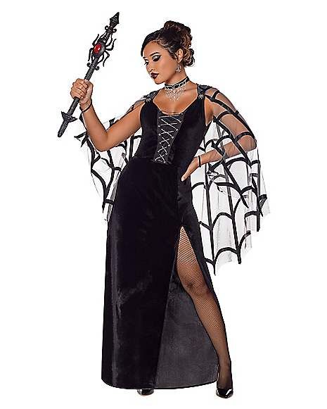 Adult Web of Lies Widow Dress Costume - Spirithalloween.com Spider Woman Halloween, Spider Outfit, Marshmallow Costume, Widow Dress, Black Widow Dress, Goth Halloween Costume, Costume Spider, Web Of Lies, Black Widow Costume