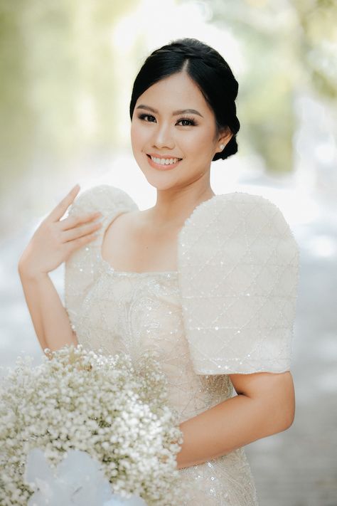 Embellished Modern Terno Gown | Philippines Wedding Blog Mara Clara Dress, Filipiniana Dress Modern Wedding Gowns, Barong And Filipiniana Wedding, Filipiniana Civil Wedding Dress, Hair For Filipiniana Dress, Filipiniana Bridal Gown, Filipiana Wedding Dress, Filipiniana Wedding Hairstyle, Filipiniana Pose Ideas