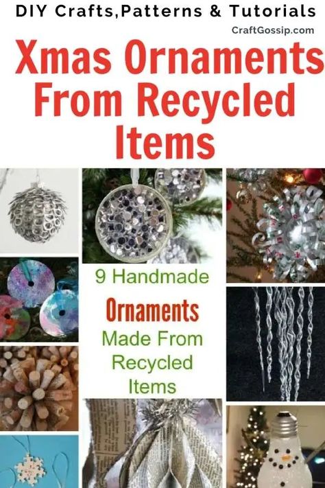 Recycled Christmas Decorations, Recycled Christmas Tree, Eco Christmas, Diy Christmas Ornament, Homemade Ornaments, Christmas Tree Decorations Diy, Kid Craft, Recycled Items, Diy Decorations