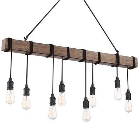 Tomas 42 1/4"W Black and Wood Grain 8-Light Island Pendant - #39M40 | Lamps Plus Chandelier Farmhouse, Kitchen Chandelier, Kitchen Island Lighting Pendant, Multi Light Pendant, Island Pendants, Kitchen Lighting Fixtures, Kitchen Island Pendants, Kitchen Pendants, Farmhouse Lighting