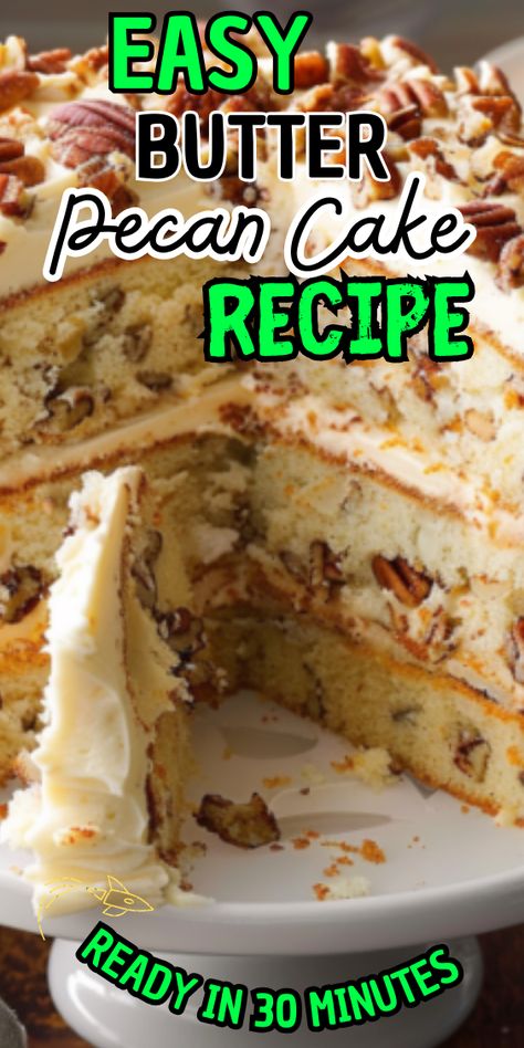 Easy Butter Pecan Cake Peanut Cake Recipe, Butter Pecan Cake Mix Recipes, Easy Butter Pecan Cake, Butter Pecan Cake Recipe, Butter Pecan Cake, Easy Butter, Pecan Cake, Peanut Butter Cake, Chocolate Cookie Recipes