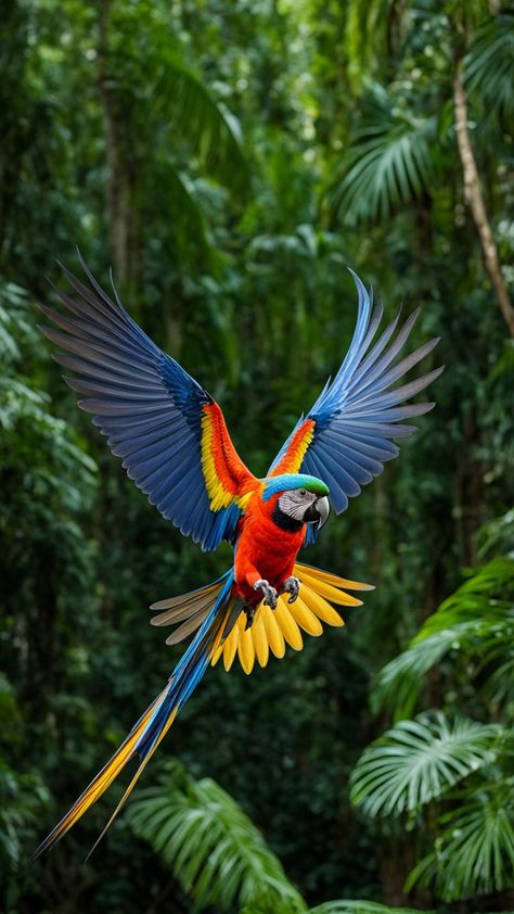 Macaw in flight by Brandy Versoulen - Playground Macaw Flying, Macaw Bird, Jungle Birds, Black Women Art, In Flight, Reference Photos, Create Art, Image Generator, Social Media Posts