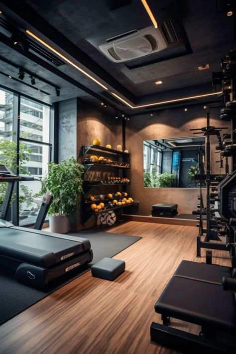 Gymnastics Balcony Gym, Mini Gym At Home, Modern Home Gym, Gym Lighting, Dream Gym, Dream Home Gym, Gym Design Interior, Modern Home Offices, Diy Basement