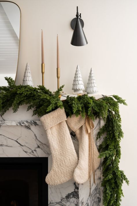 Our Guide to Decorating a Holiday Mantel - Studio McGee Sandstone Color, Holiday Mantel, Christmas Mantle, Design Room, Christmas Mantels, Studio Mcgee, Fireplace Mantel, Mantel Decorations, Holiday Colors