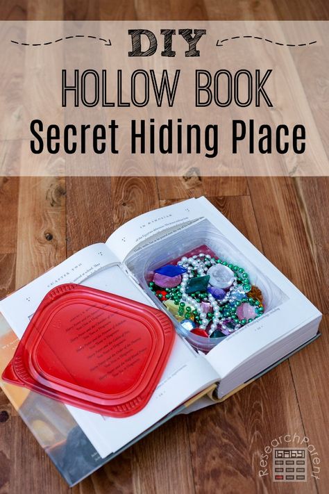 Homemade hollowed out book is a fun secret hiding place for elementary-aged kids to store their treasures  via @researchparent Hollowed Out Book, Diy Hiding Places, Money Safe Box, Hidden Door Bookcase, Secret Hiding Places, Hidden Book, Hollow Book, Elementary Learning, Secret Book