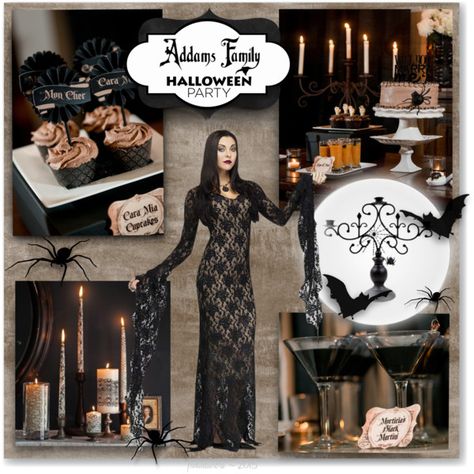 Addams Family Halloween Party by pwhiteaurora on Polyvore ~ created 10-21-2015 Adams Family Halloween Party, Addams Family Halloween Party, Addams Family Party, Wednesday Addams Party Ideas, Addams Family Theme Party, Adams Family Halloween, Wednesday Addams Party, Addams Family Halloween, Creating A Mood Board