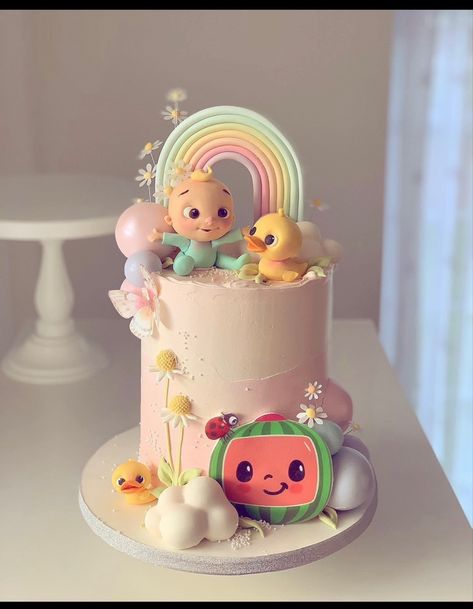 Cocomelon Birthday Cake, Baby 1st Birthday Cake, Toddler Birthday Cakes, Second Birthday Cakes, Melon Cake, Baby Boy Birthday Cake, Coco Melon, Baby First Birthday Cake