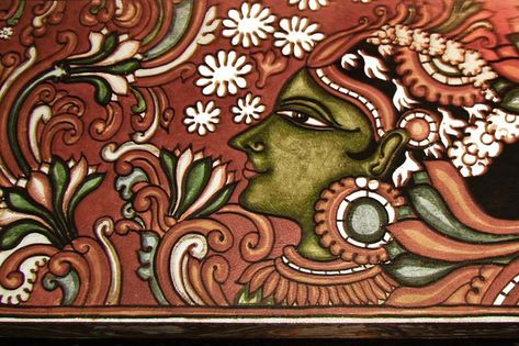 Kerala mural painting Painting Face, Story Drawing, Kalamkari Painting, Kerala Mural Painting, Indian Art Gallery, Indian Painting, Tanjore Painting, Indian Folk Art, Madhubani Painting