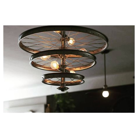 Loving this ... Upcyclers Universe (India) on Instagram: “Upcycled Bicycle Wheel Chandelier 💚 Have seen cafes around with such Upcycled lights, Have you came across too? Let us know in comments…” Bicycle Wheel Decor, Wheel Lamp, Bicycle Room, Rustic Cottage Decor, Large Lamp Shade, Upcycled Lighting, Bicycle Decor, Wheel Decor, Outdoor Chandelier