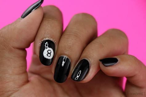 Magic 8-Ball Nail Art | Halloween Nail Art 2019 - JACKIEMONTT 8ball Acrylic Nails, Magic Eight Ball Nails, 8 Ball Nail Design, 8ball Nail Design, Funky Nail Ideas Fun, 8 Ball Nail Art, Record Nails, Magic 8 Ball Nails, Eight Ball Nails