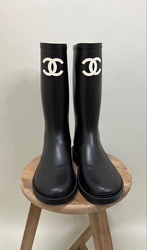 Black chanel rainboots Chanel Rubber Boots, Chanel Rainboots, Chanel Riding Boots, Black Chanel Boots, Chanel Boots 2022, Chanel Rain Boots, Chanel Rain Boots 2022, Chanel Boots, Chanel Sandals