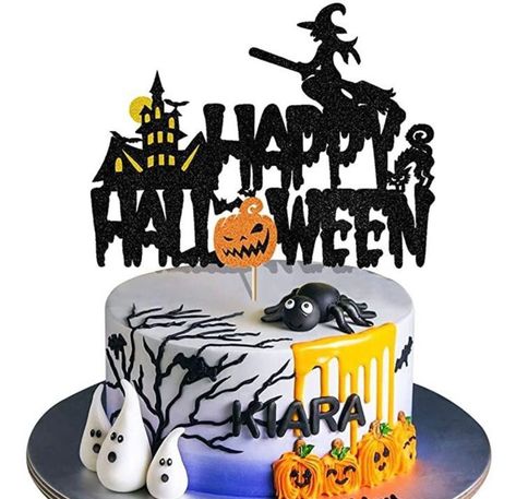 Halloween Happy Birthday, Halloween Birthday Decorations, Castle Pumpkin, Halloween Birthday Cake, Happy Birthday Party Decoration, Big Cupcake, Halloween Birthday Cakes, Halloween Cake Decorating, Glitter Halloween