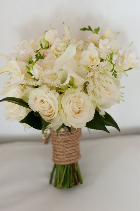 i like the thick twine on the bouquets (vs ribbon) White Roses Bridal Bouquet, 50th Birthday Cake Images, All White Bouquet, Roses Bridal Bouquet, Wedding April, 50th Birthday Cake, Wedding Company, Maine Wedding, Small Bouquet