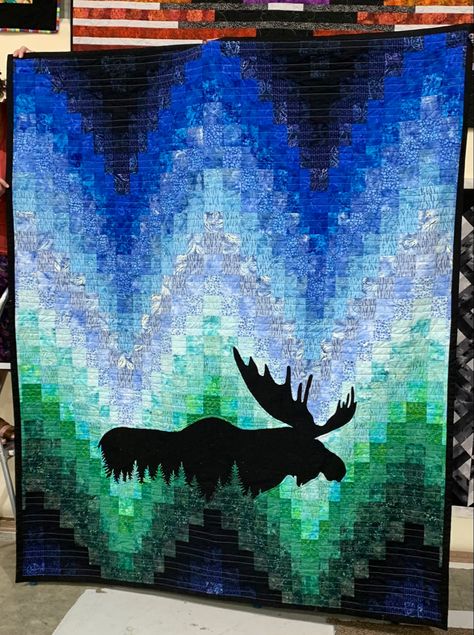 Northwoods Quilt Patterns, Northern Lights Quilt Pattern, Northern Lights Quilts, Moose Quilt, Canadian Quilts, Camper Quilt, Beginner Quilting Projects, Bargello Quilt Patterns, Wildlife Quilts