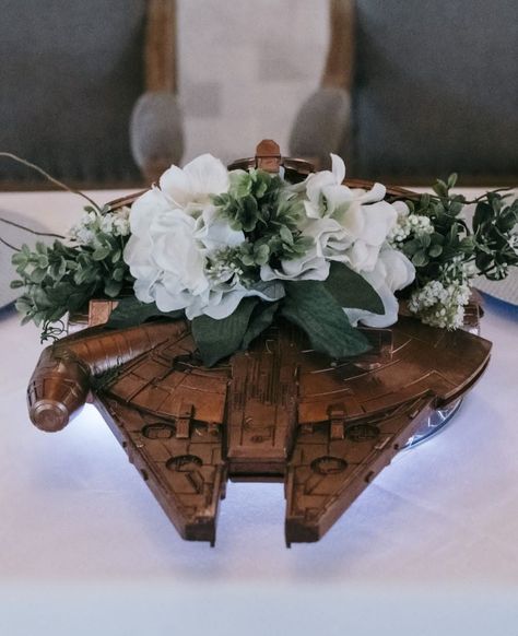 Star Wars Wedding Bridesmaids, Star Wars Centerpieces Wedding, Tasteful Star Wars Wedding, Star Wars Table Centerpiece, Classy Star Wars Wedding, Subtle Star Wars Wedding Ideas, Starwars Wedding Ideas, Star Wars Centerpiece Wedding, Star Wars Wedding Theme Ideas