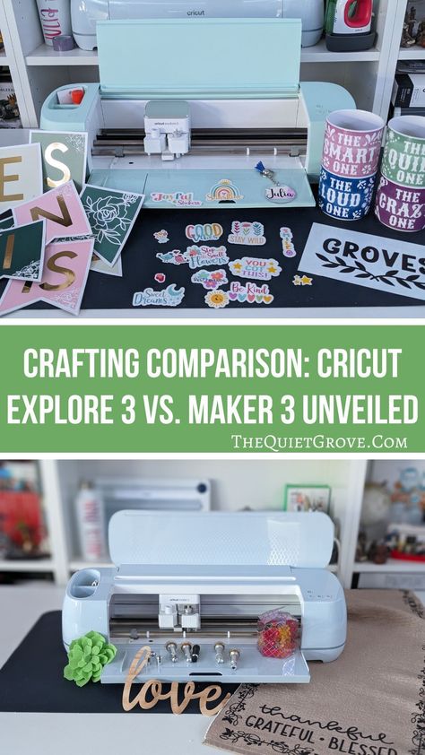 Are you trying to decide whether to get the Cricut Explore 3 or Maker 3? Then check out my Crafting Comparison: Cricut Explore 3 vs. Maker 3 (CricutPartner) #Cricutcomparison #Explore3 #Maker3 Cricut Explore 3, Seasonal Printables, Organizational Printables, Htv Projects, Diy Vinyl, Diy Cricut, Mini Photo, Fun Crafts For Kids, Holiday Projects