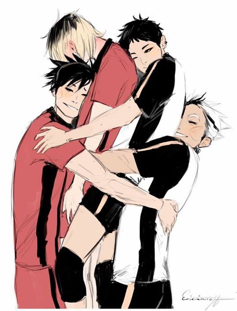 Kuroo x Kenma and Akaashi x Bokuto Kuroo X Kenma, Soulmate Au, Kuroo Tetsurou, Cute Romance, Akaashi Keiji, Kenma Kozume, Haikyuu Ships, Haikyuu Manga, Haikyuu Characters