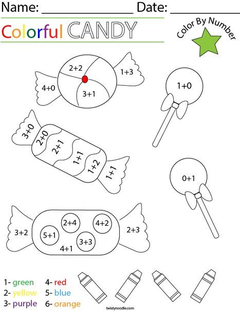 Addition- Color by Number Candy Math Worksheet - Twisty Noodle Color Math Activities, Color Math, Addition Coloring Worksheet, Candy Math, Third Grade Math Activities, Holiday Math Worksheets, Number Worksheet, Math Coloring Worksheets, Math Addition Worksheets