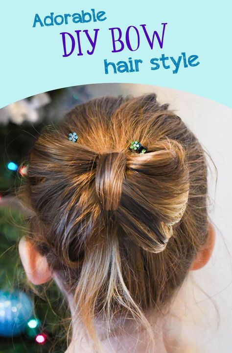 How to make a bow with your hair. Kids will love dressing up and feeling fancy with this easy DIY bow hair style! Such a cute hair style for girls. Easy Diy Bow, Tying A Bow, Hair Style For Girls, Diy Hanging Shelves, Make A Bow, Diy Wall Shelves, Hair Kids, 15 Diy, Mason Jar Lighting